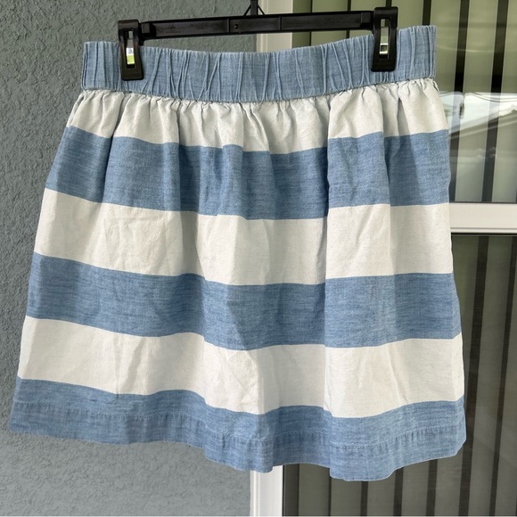 Gap Striped Chambray A-line Pockets Elastic Waist Cotton Mini Skirt Size L - Picture 2 of 5